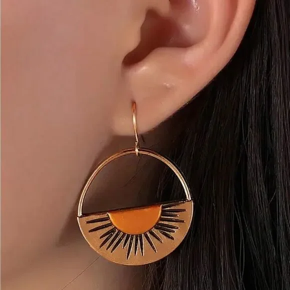 Vintage‎ Sunrise Sun Drop Dangle Earrings Retro - Picture 2 of 10
